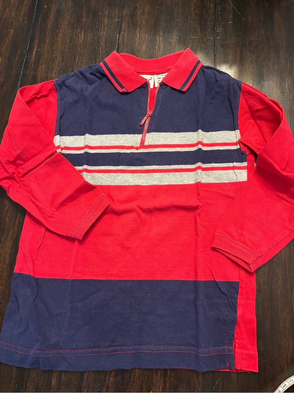 Vintage badge Kids Long-Sleeve Polo Shirt - Red & Navy Stripe size m/6